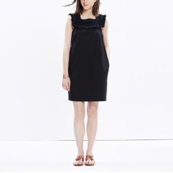 NWT Madewell Sundream Black Fringe Cotton Blend Dress in size 10 w/ pockets - Picture 2 of 7